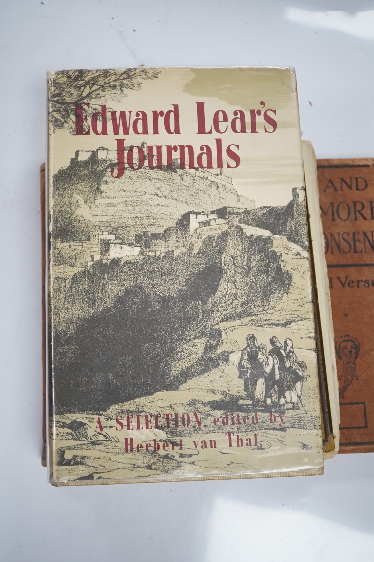 Lear, Edward - Journals of a Landscape Painter in Albania, 1st edition, original blind stamp blue cloth, gilt titles, spine bumped, small tear to upper front hinge, with litho map and 20 tinted litho plates, Richard Bent